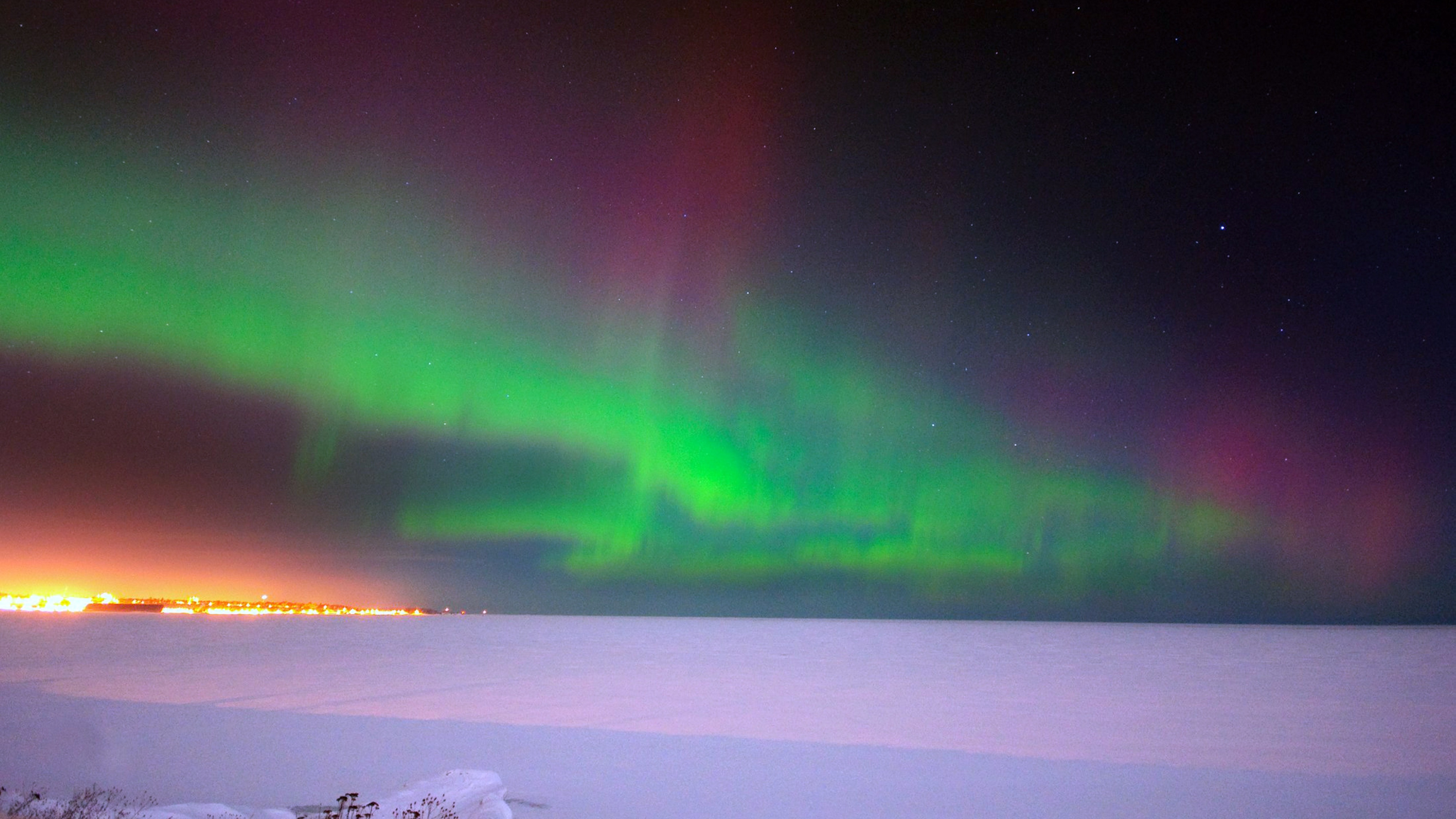 The Northern Lights over the frozen Lake Superior in Michigan, in 2006.