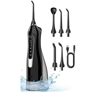 Coslus Water Dental Flosser for Teeth Cordless: Portable Oral Irrigator 300ml 5 Jet Tips Rechargeable Tooth Flosser Teeth Braces Pick Ipx7 Waterproof Irrigation Cleaner for Travel Home