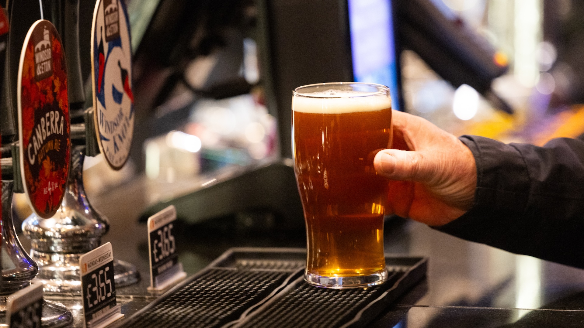 A pint of ale on the bar at the Montagu Pyke pub, operated by JD Wetherspoon Plc, in central London, UK, on Wednesday, Sept. 24, 2025. JD Wetherspoon are due to release their preliminary results on Oct. 3