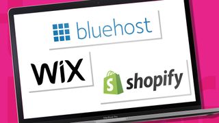 Best ecommerce platforms: Bluehost, Wix and Shopify logo on a laptop