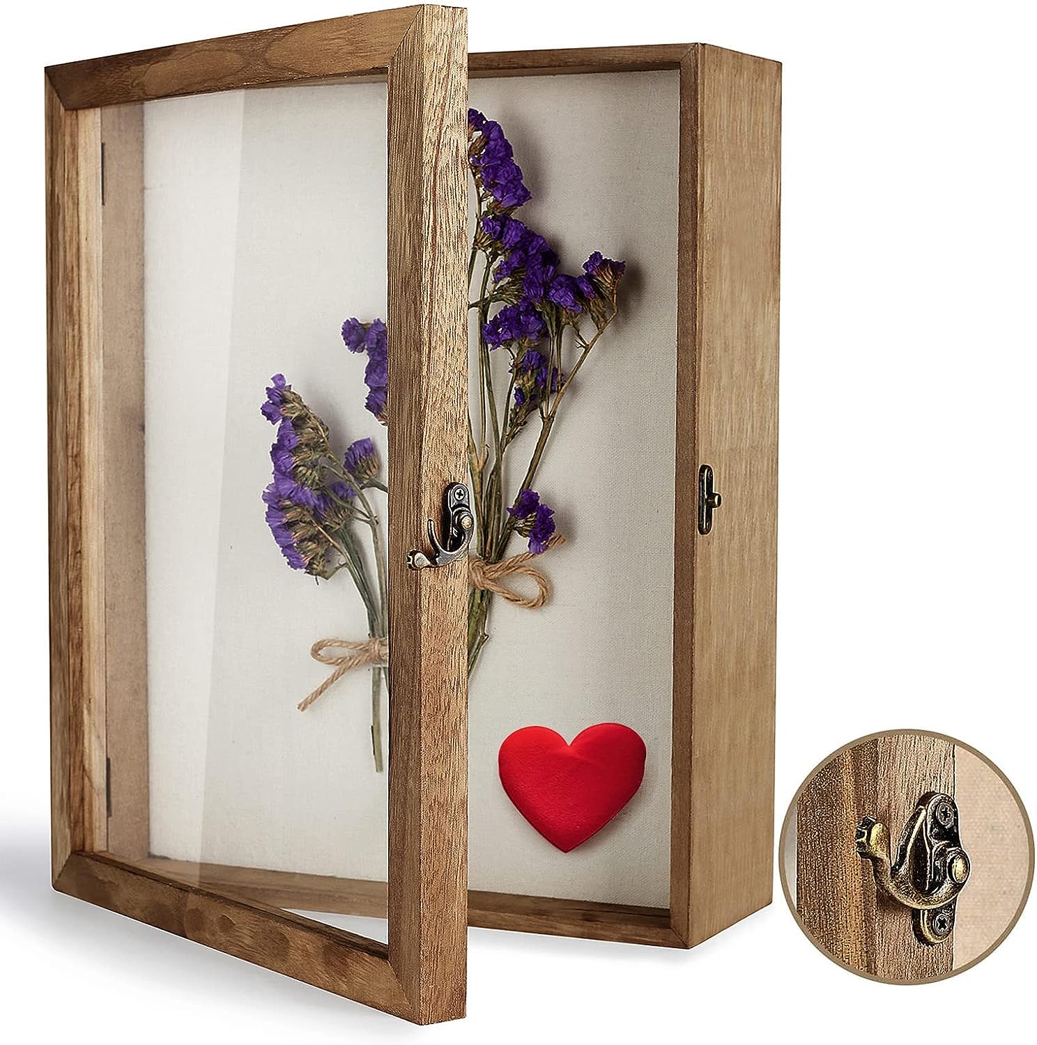 A wooden shadow box frame on a white background