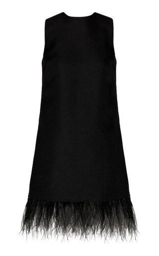 Solo Baila Feather-Trimmed Piqué Woven Mini Dress