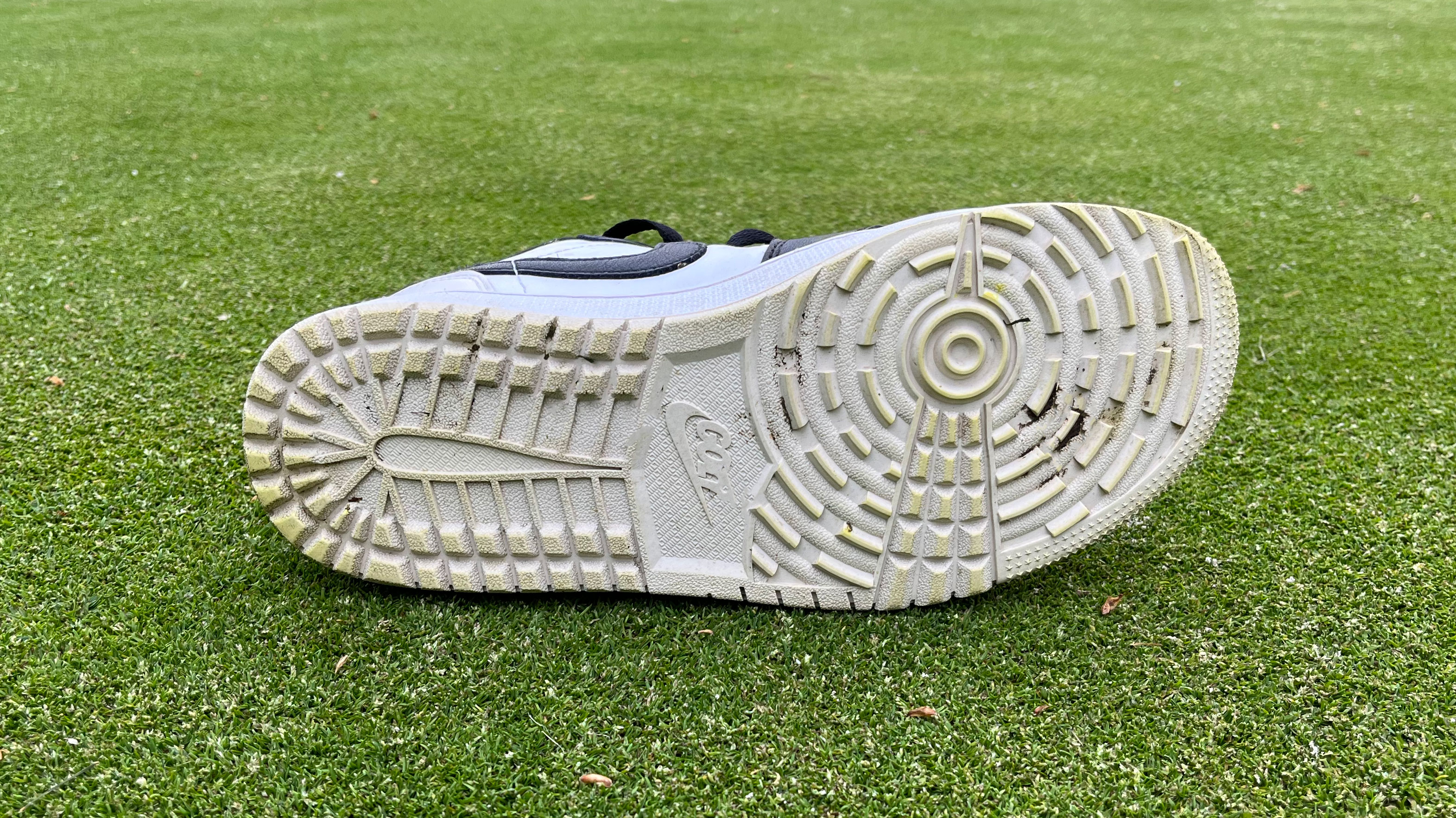 The outsole of the Nike Air Jordan Low 1 G golf shoe