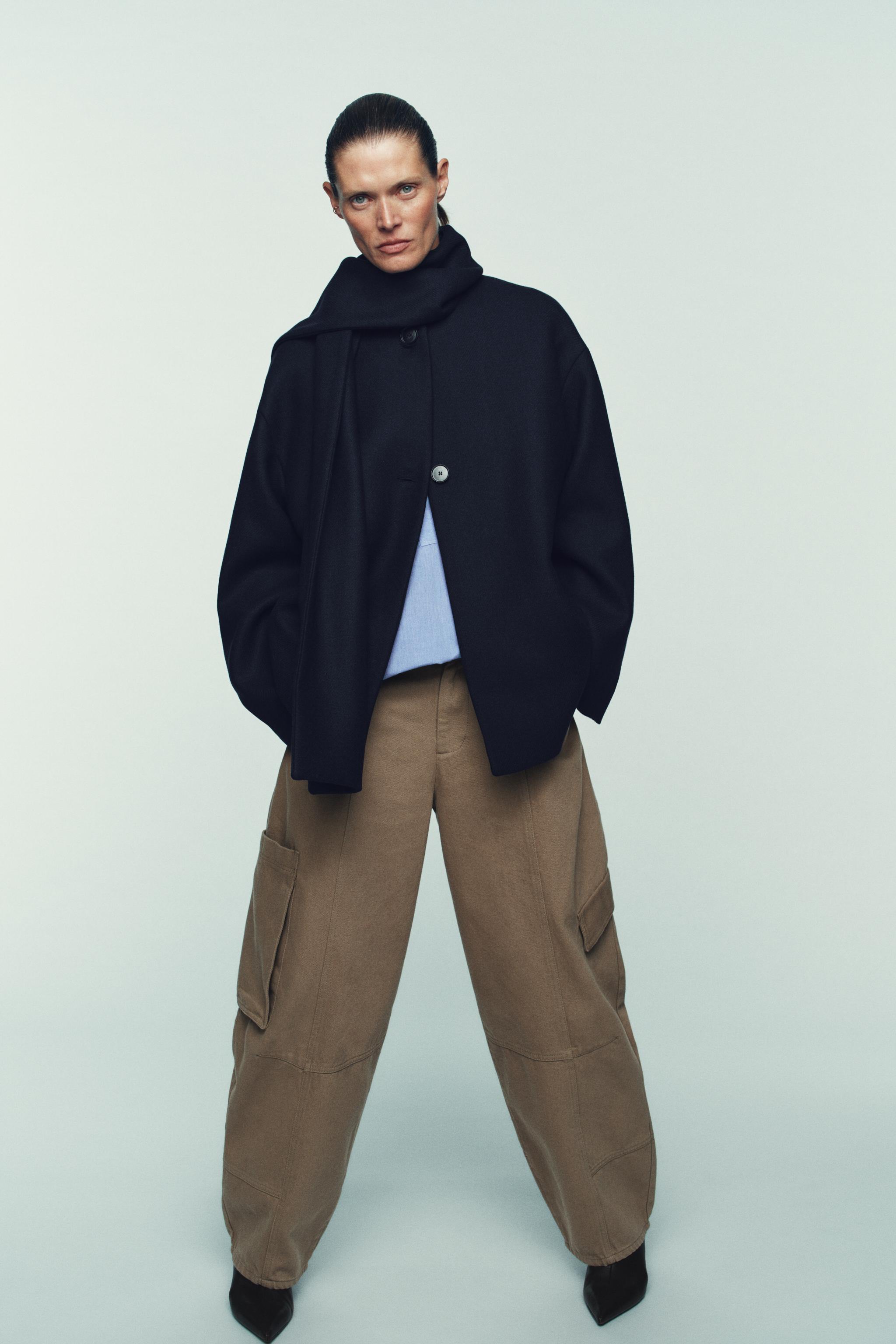 Wool Blend Short Coat With Scarf