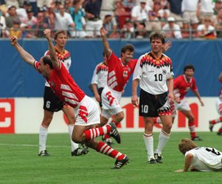 Iordan Letchkov celebrates after scoring the winner for Bulgaria against Germany in 1994.