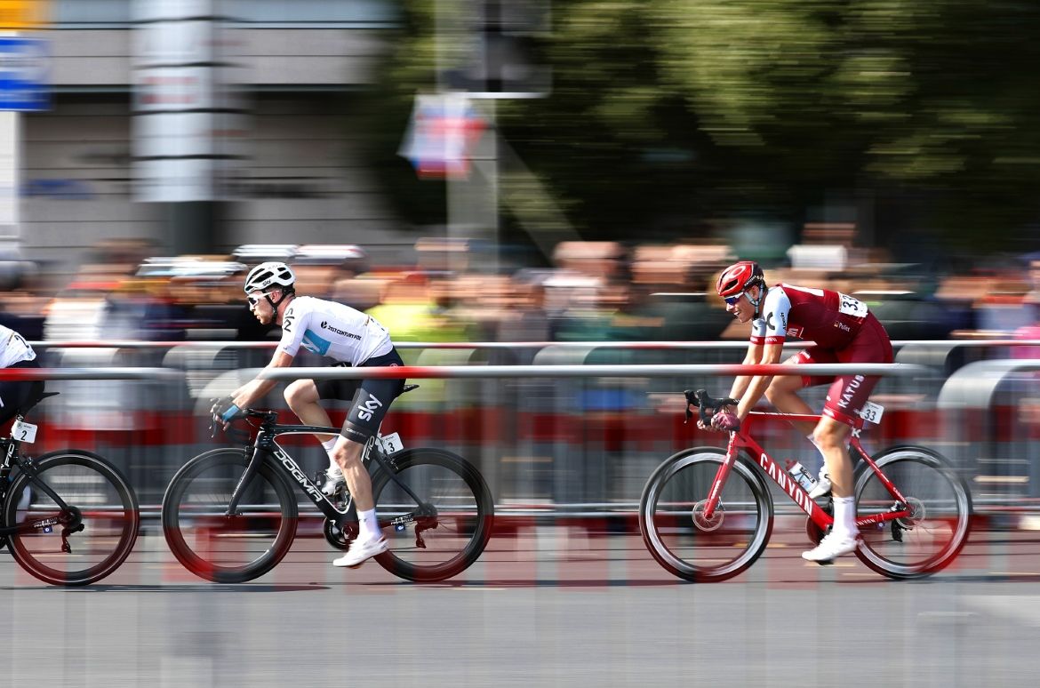 The riders at speed