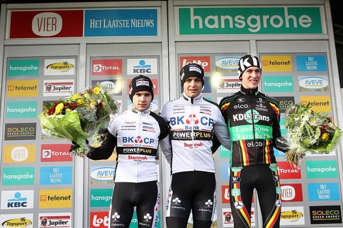 Gianni Vermeersch, Wietse Bosmans and Toon Aerts on the podium in Hoogstraten