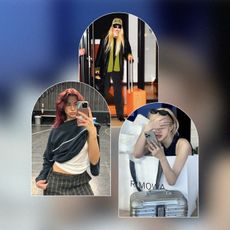 Collage images of Rosee of Blackpink, Gigi Hadid, and Dua Lipa all with Rimowa products