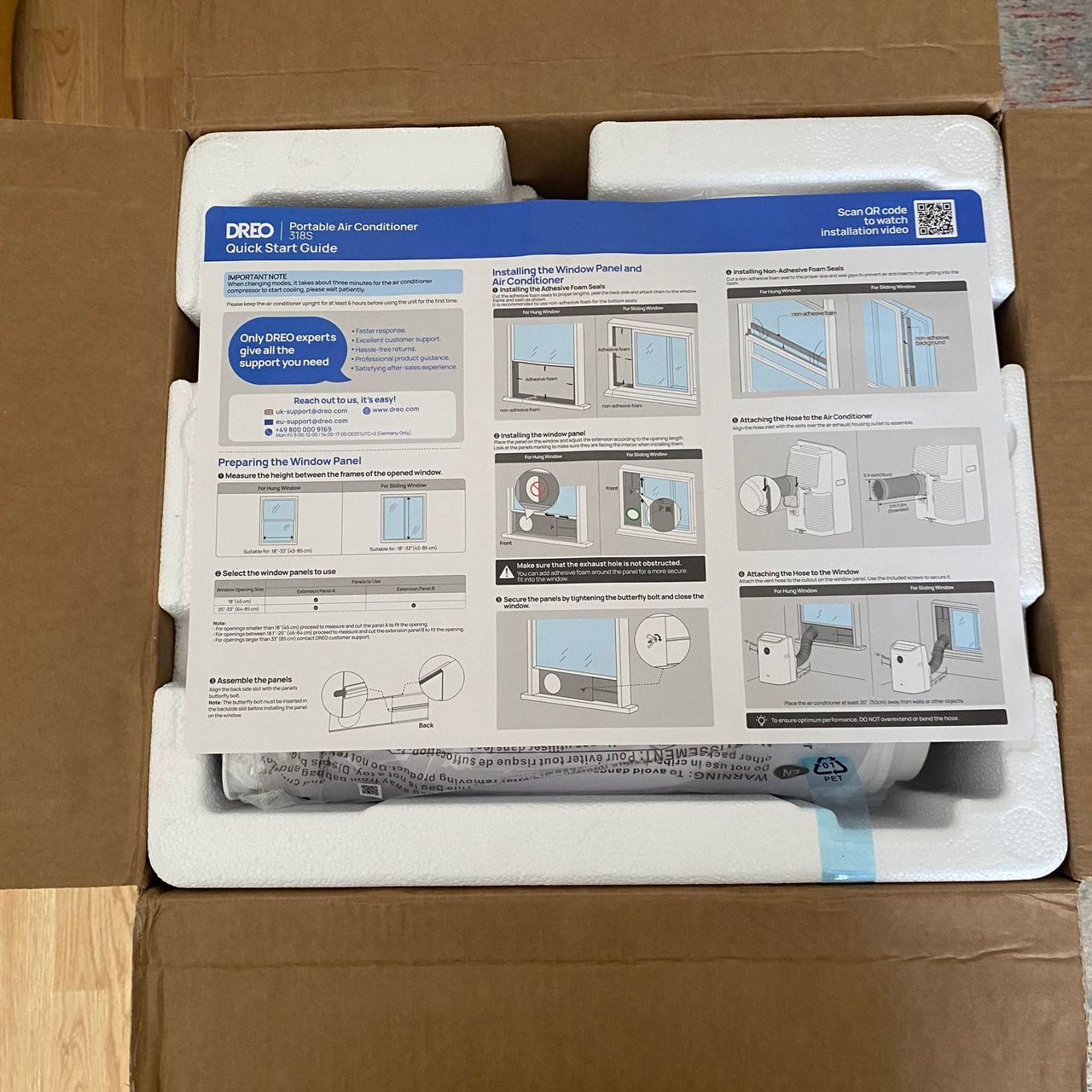 Dreo 318s portable air conditioner packaging opened
