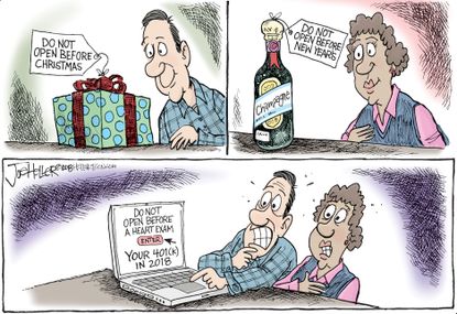 Editorial cartoon U.S. do not open Christmas New Years heart exam 401k 2018
