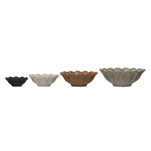 Creative Co-Op Stoneware Flower Bowls, 6" L X 6" W X 3" H, Multicolor