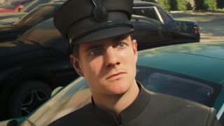 007 First Light - Bond undercover as a chauffer looking suspiciously