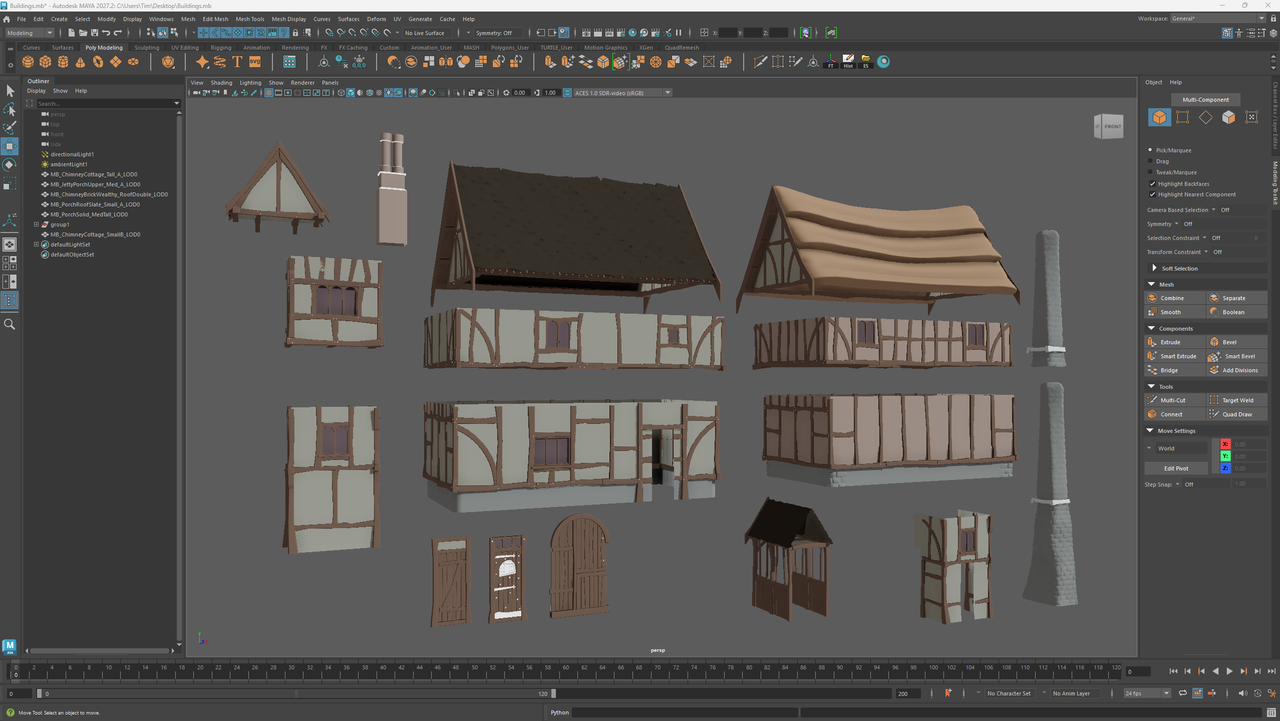 Development software screens from a horror game showing a game character models in the making