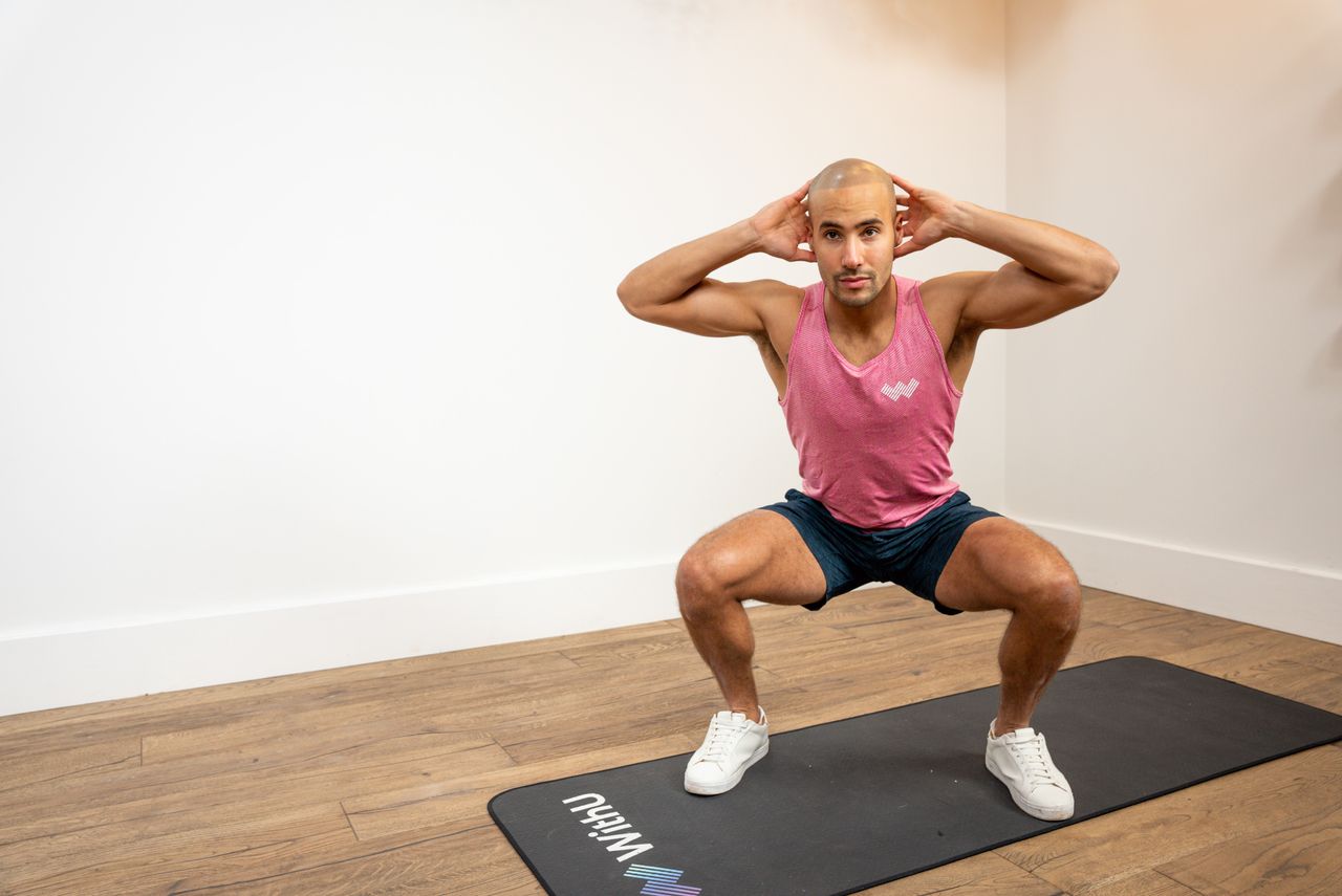 WithU trainer Omar Mansour performing an exercise from his bodyweight leg workout 