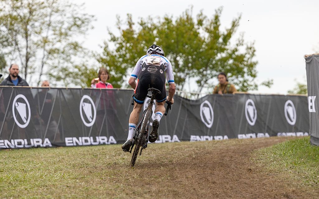 Eli Isybert on Factory Hill at 3 laps to go at the the Waterloo UCI Cyclo-cross World Cup men's elite race 2021