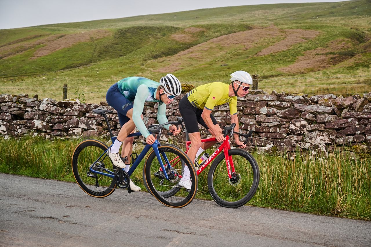 Two cyclists riding contenders for Cycling Weekly&#039;s Race Bike of the Year awards