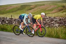 Two cyclists riding contenders for Cycling Weekly's Race Bike of the Year awards