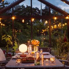 Table set in greenhouse