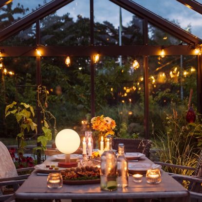 Table set in greenhouse