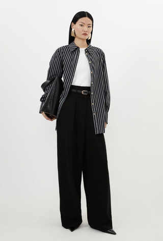 Compact Stretch Essential Tailored High Waist Wide Leg Pants