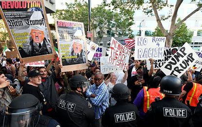 Protesters outside a Trump rally in San Jose, California, last week.