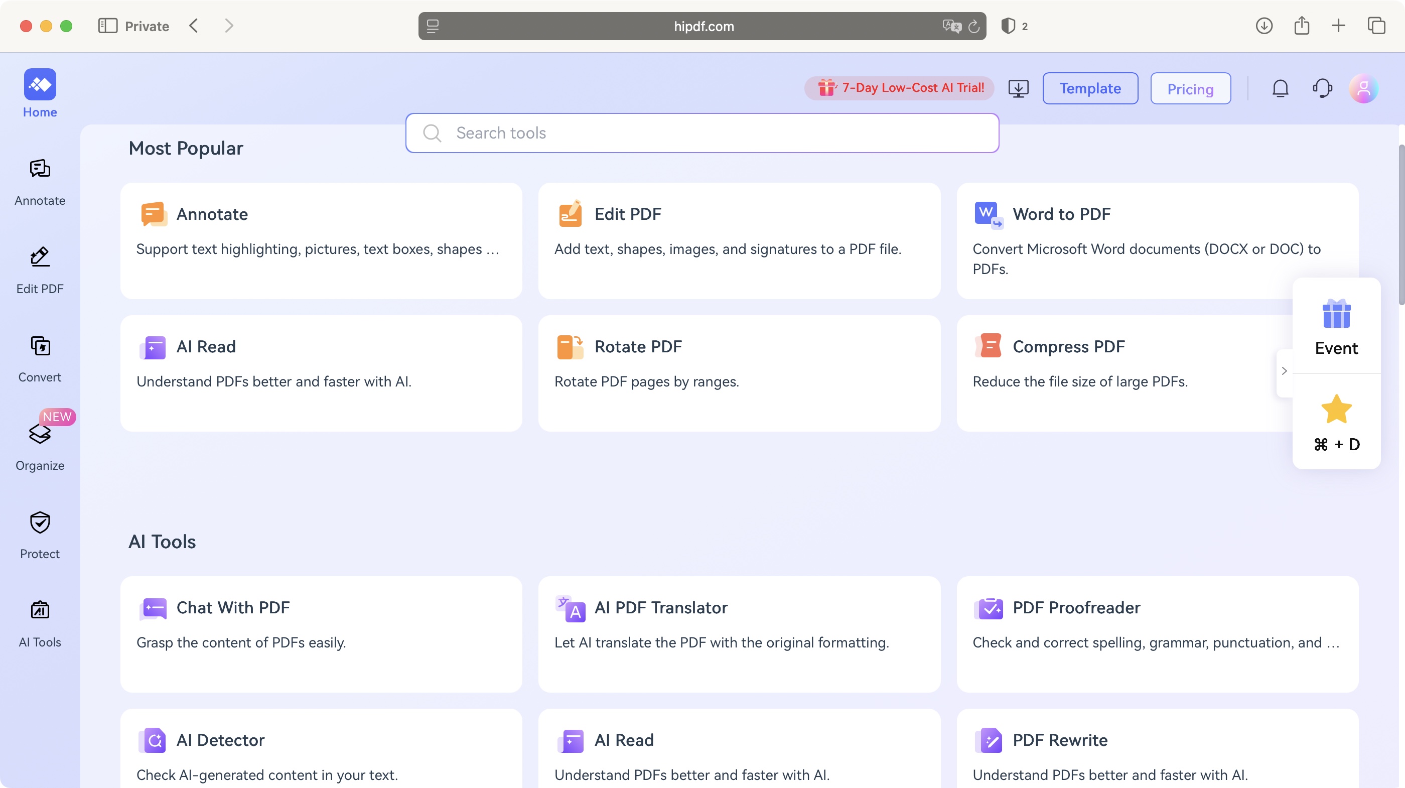 Wondershare HiPDF PDF editor during our review