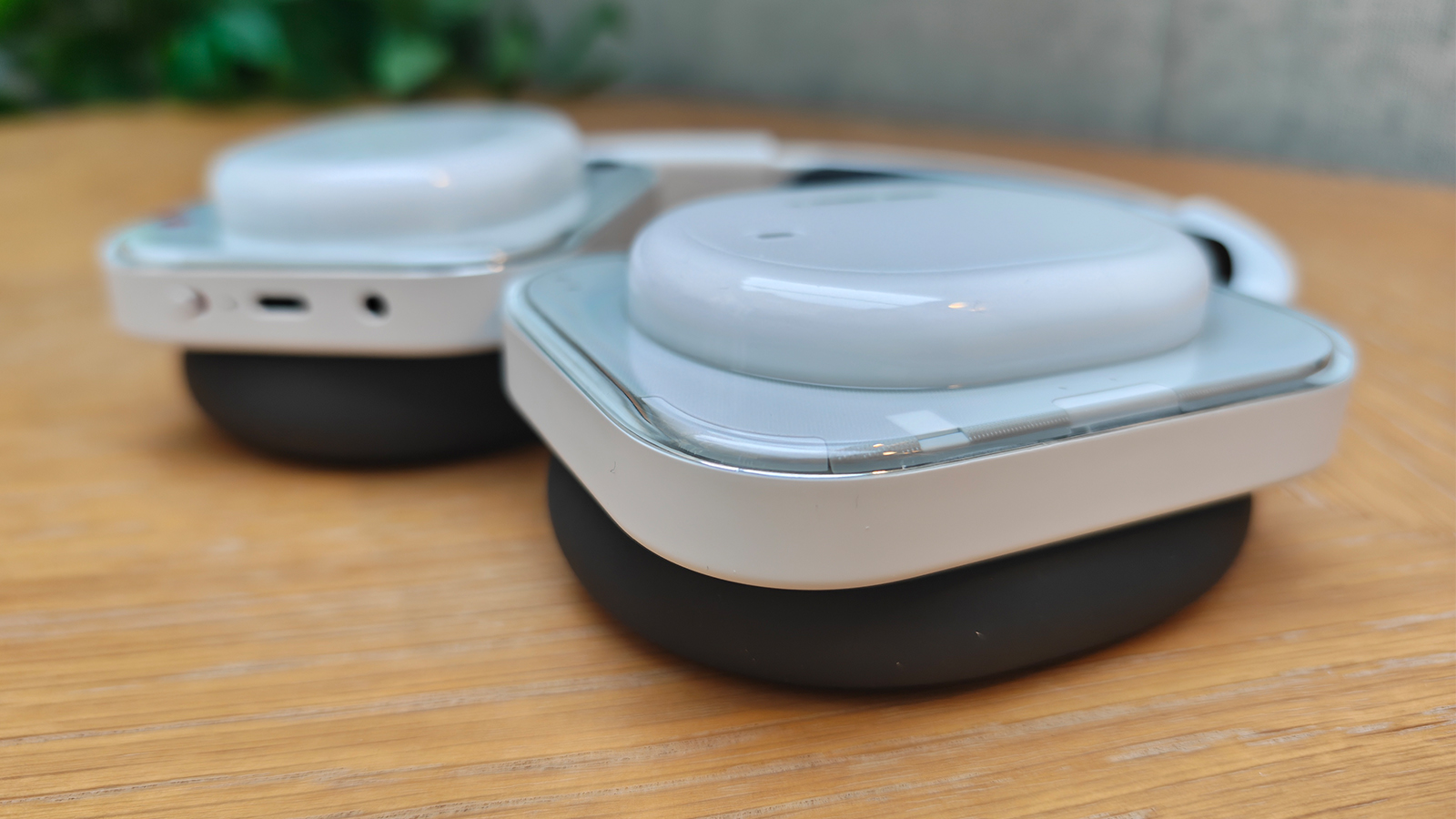 White headphones on a table