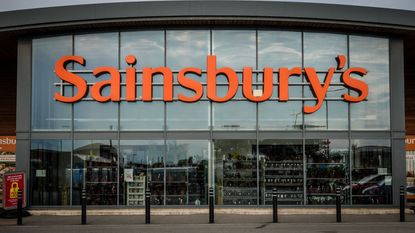 View of the front of a large Sainsbury's supermarket