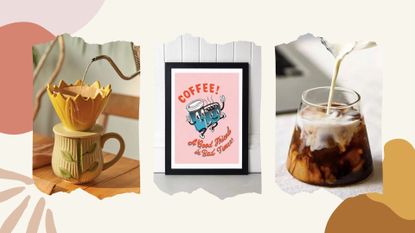 A composite image of three of the Best gifts for coffee lovers in 2022 on a colorful background