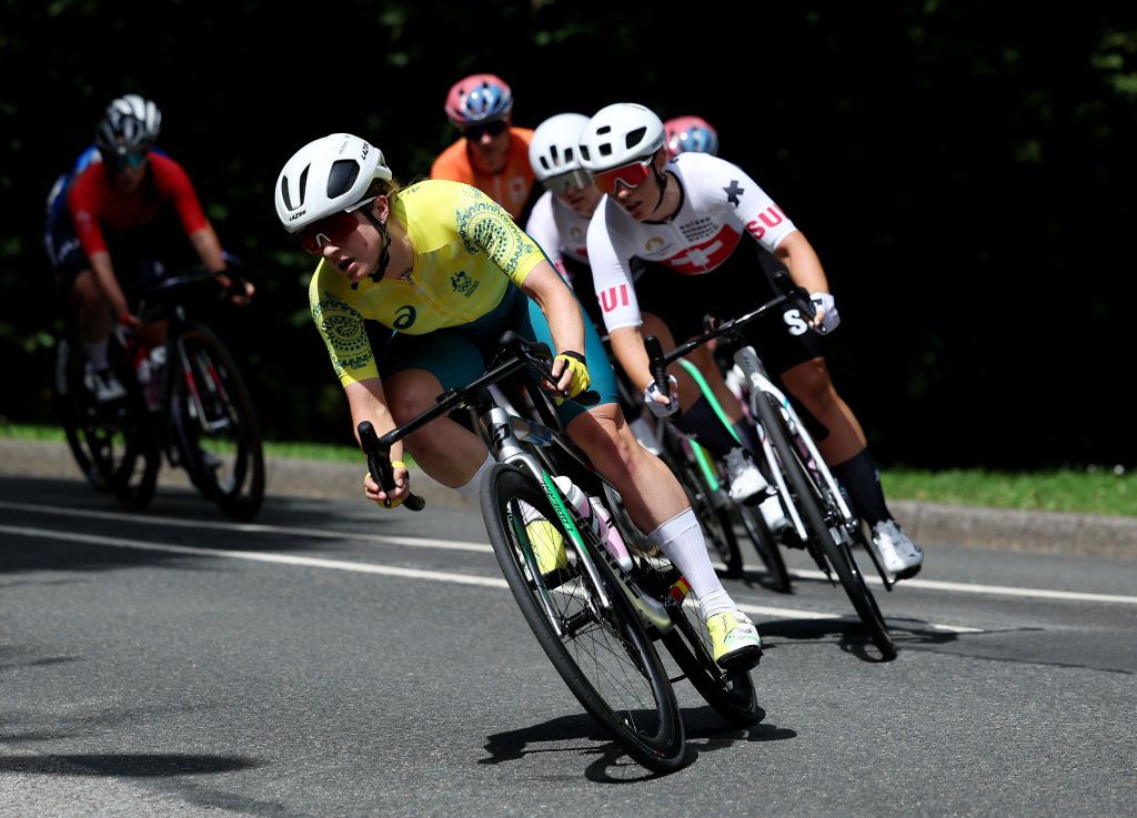 PARIS FRANCE AUGUST 04 Grace Brown of Team Australia competes during the Womens Road Race on day nine of the Olympic Games Paris 2024 at Trocadero on August 04 2024 in Paris France Photo by Alex BroadwayGetty Images
