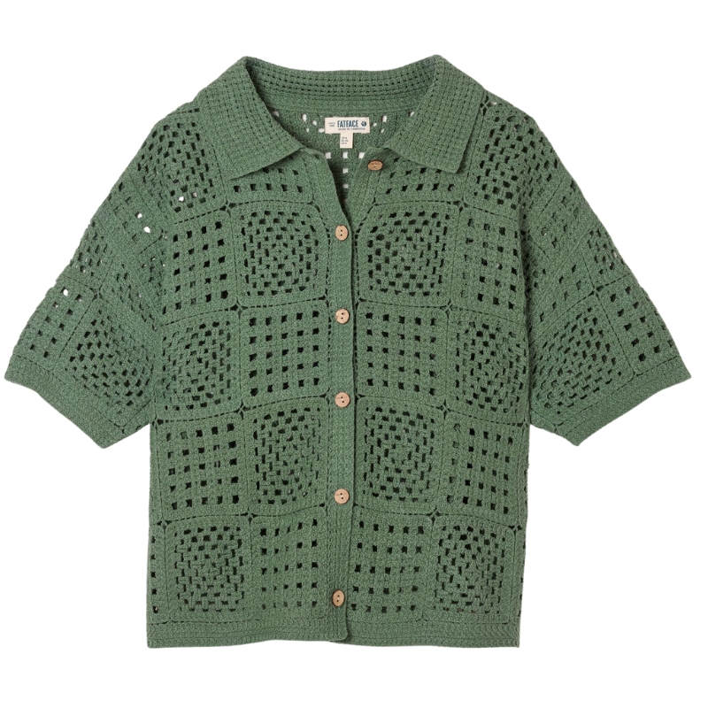 Fat Face, Astrid Green Crochet Shirt