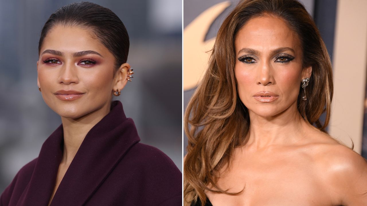 Zendaya and Jennifer Lopez in a split image