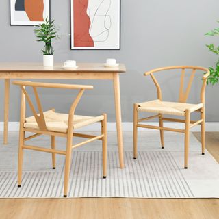 Weave Chairs With Scandinavian Metal Frame Set of 2 - N/a Wood Color