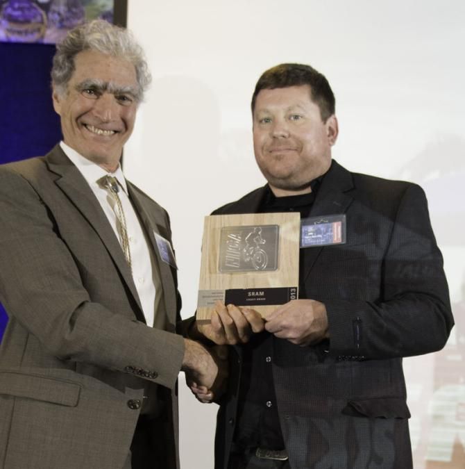 SRAM's John Dawson (right) and NICA president Rick Spittler.