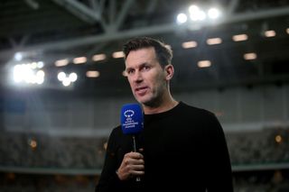 Gareth Taylor, Manager of Manchester City is interviewed prior to the UEFA Women's Champions League match between Hammarby IF and Manchester City at Stockholm Arena on November 21, 2024 in Stockholm, Sweden.