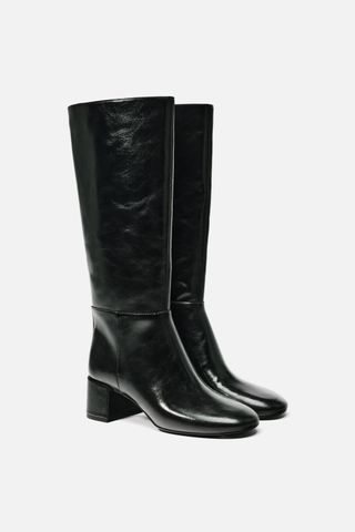 Wide Heeled Topstitched Boots