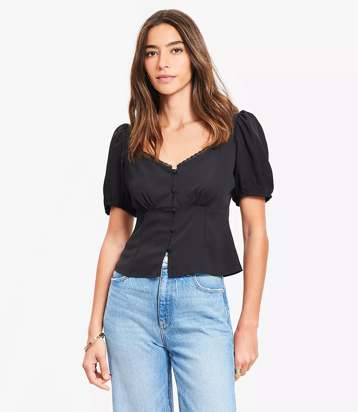 loft, Lace Trim Sweetheart Neck Blouse