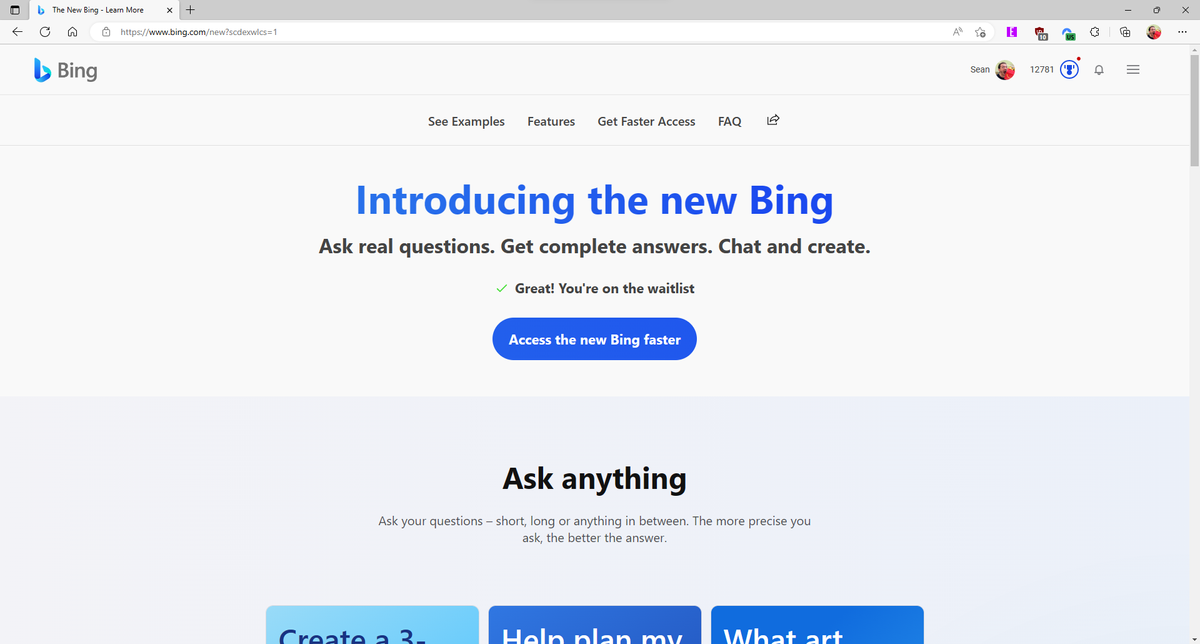New Bing waitlist