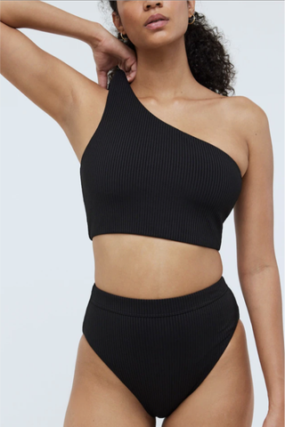 Ribbed One-Shoulder Longline Bikini Top