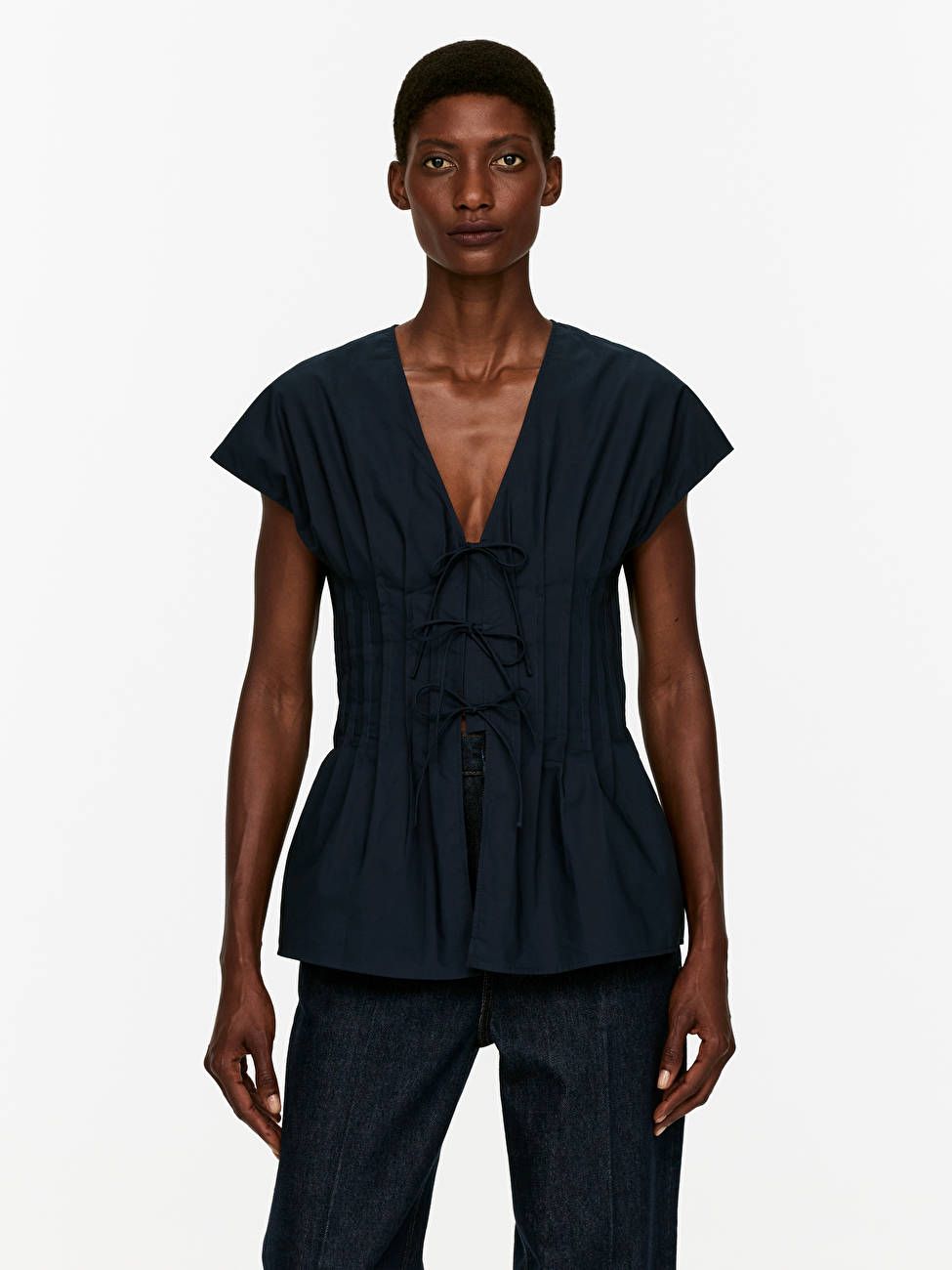 Tie-Front Top - Dark Blue - Arket Gb