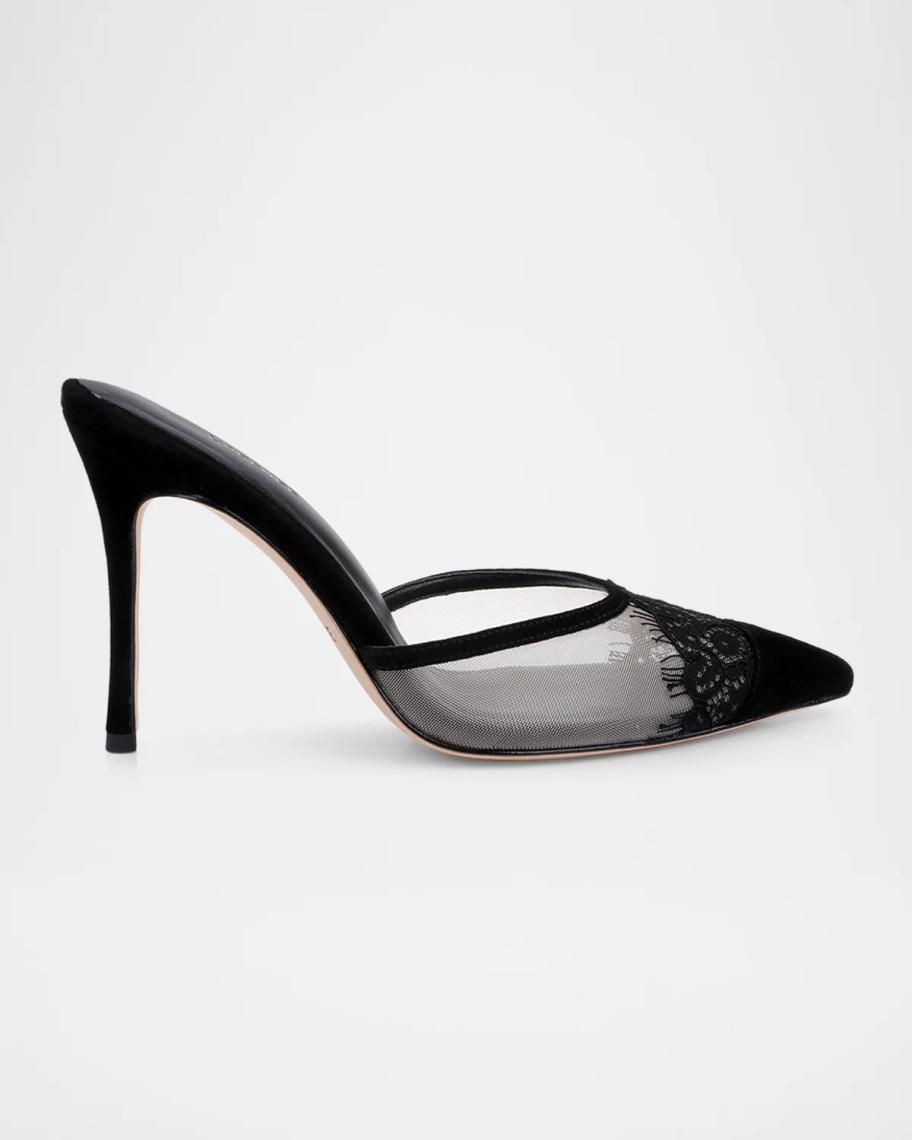 95mm Semois Mesh Suede Mule Pumps