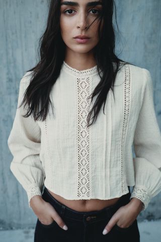 Textured Top With Lace Inserts