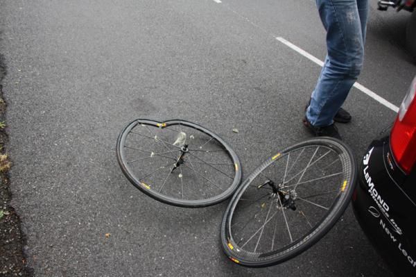 Zabriskie's wheels after his crash