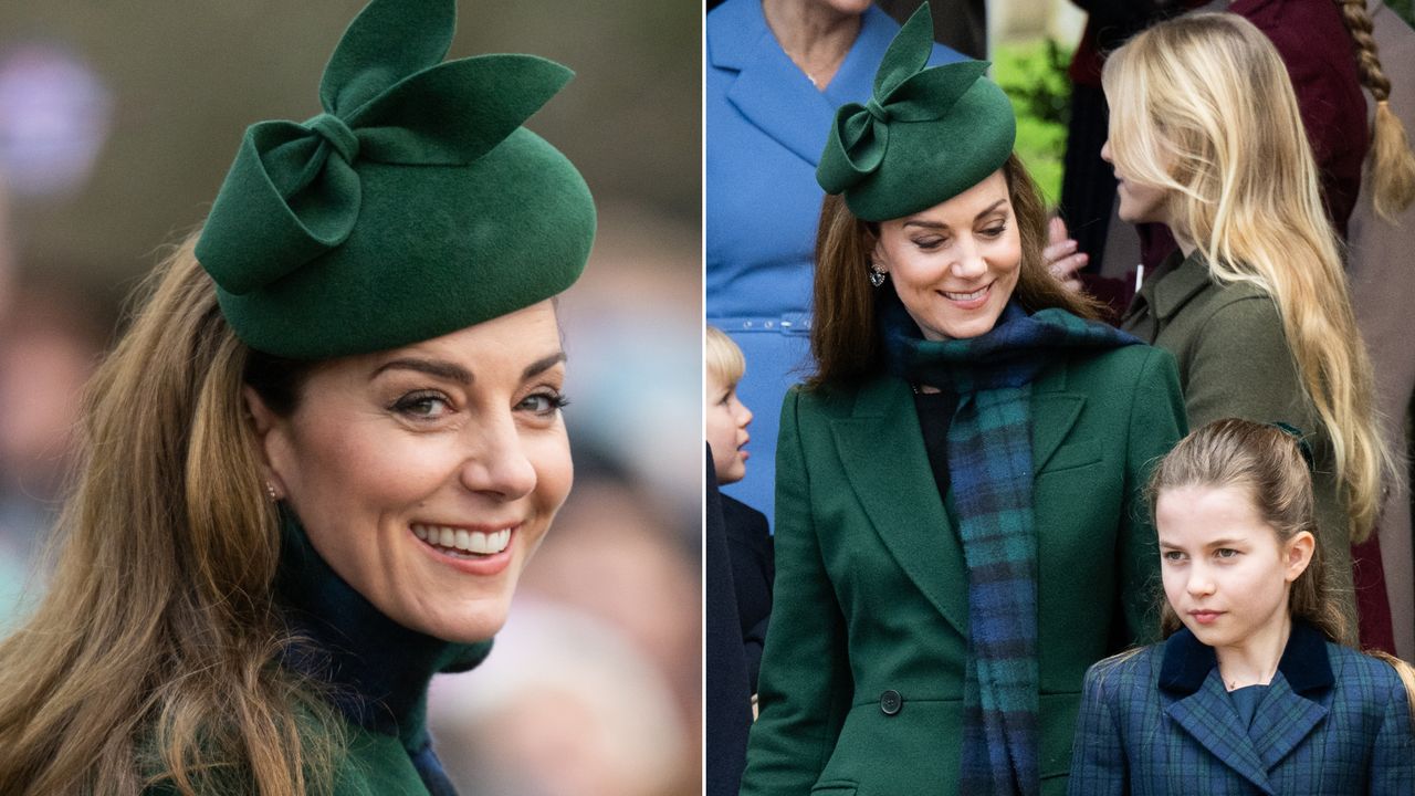 Kate Middleton wears head to toe forest green on Christmas Day and poses with daughter Princess Charlotte, who has similar hair