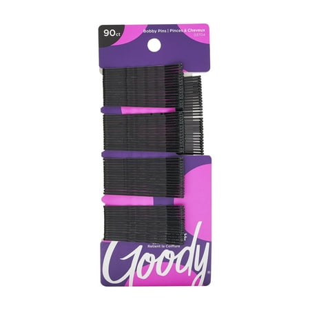 Goody Bobby Pins, Slide Proof Grip, Secure Hold Hair Pins, for All Ages, Black, 90 Ct