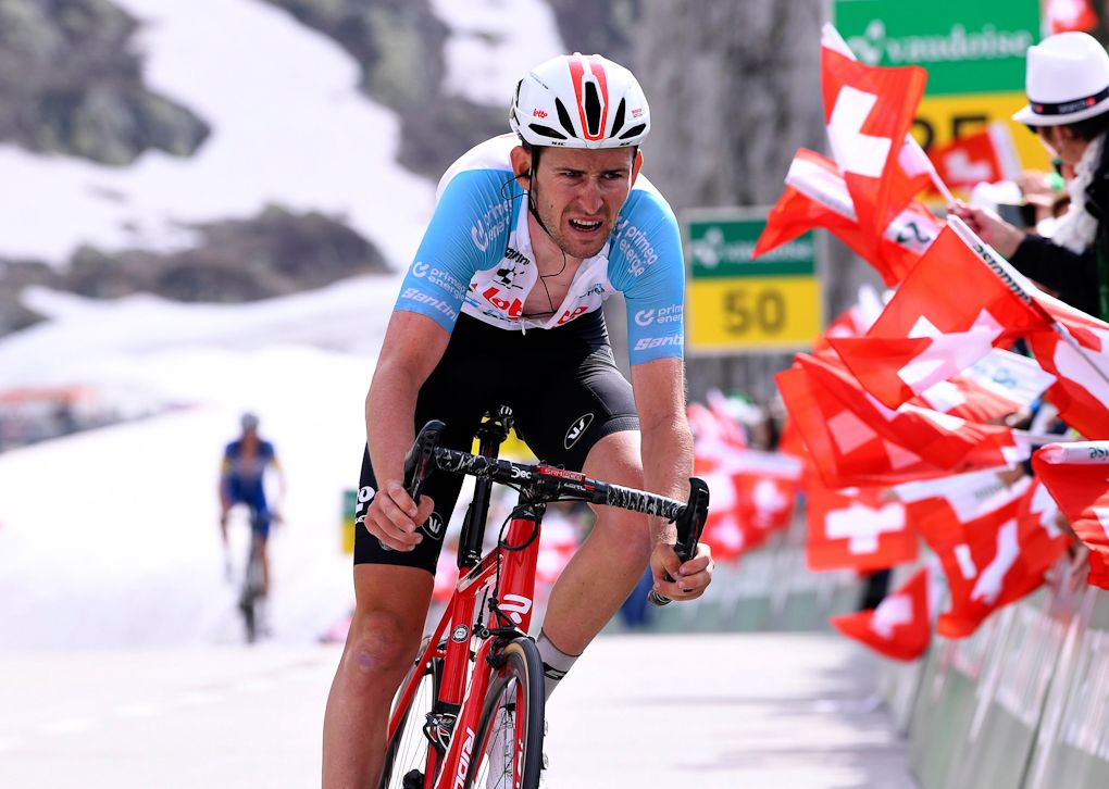 Tiesj Benoot (Lotto Soudal) finishes stage 7 at Tour de Suisse