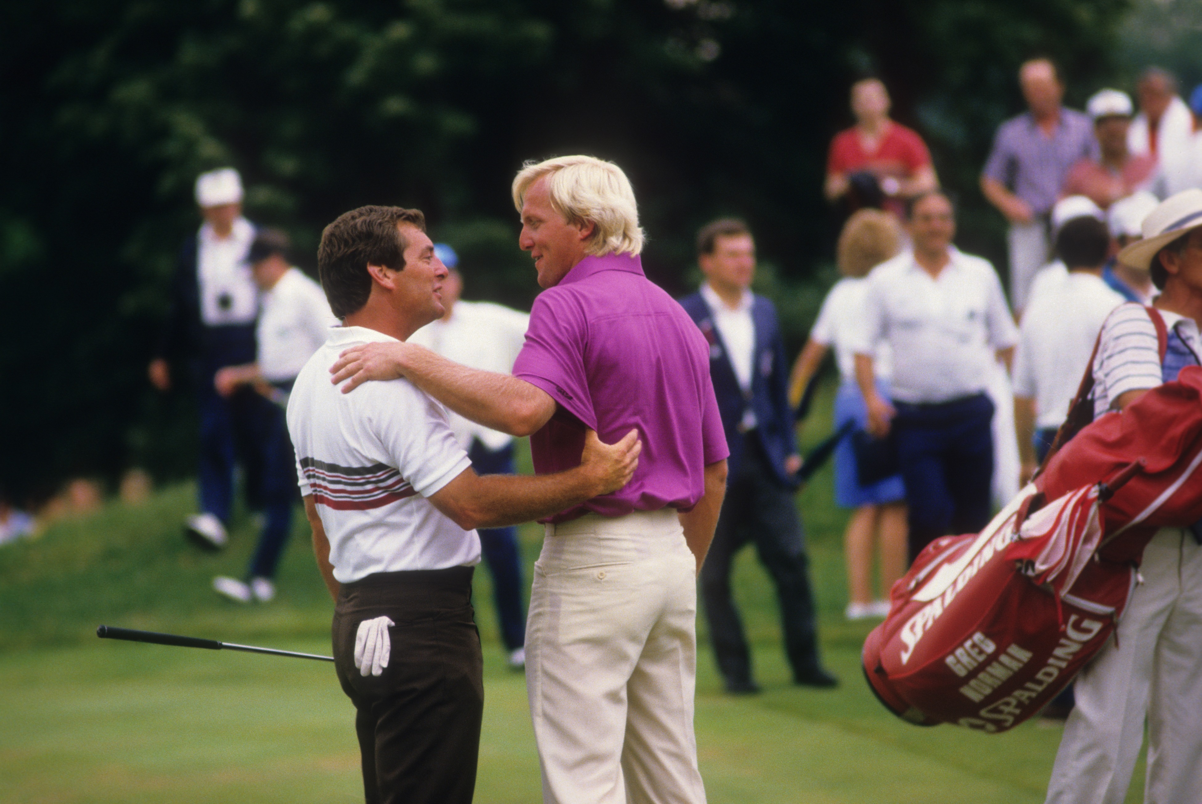 Fuzzy Zoeller and Greg Norman shake hands after the 1984 US Open playoff