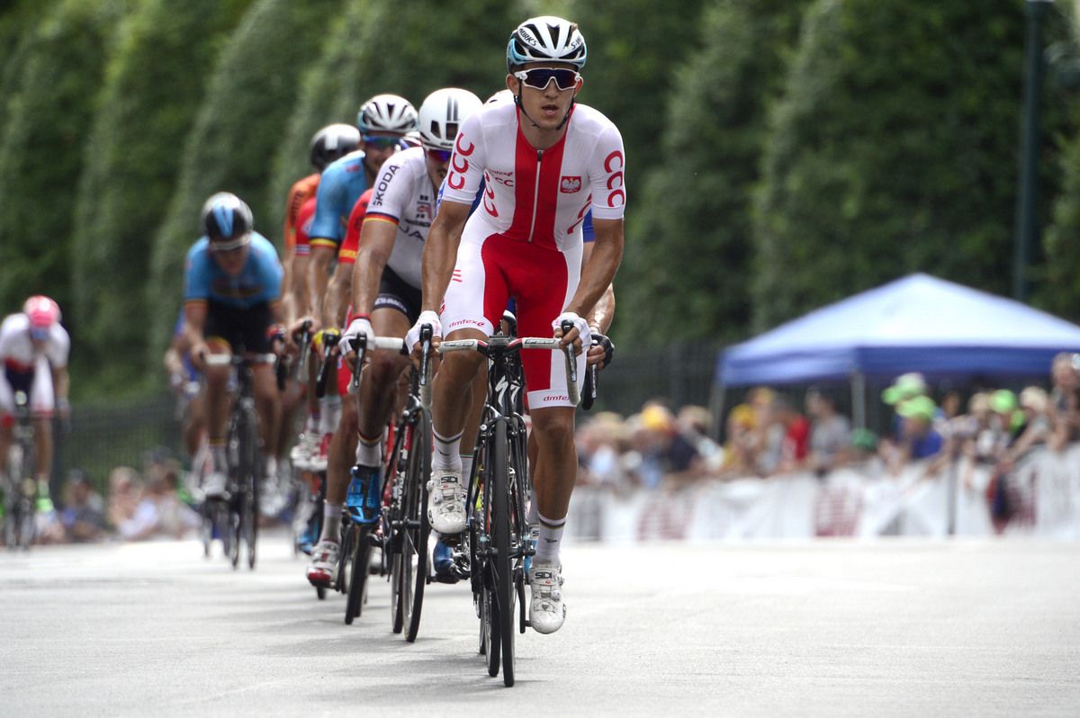 Michal Kwiatkowski (Poland) in a late move