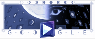 A portion of a purple and white moon-themed Google Doodle