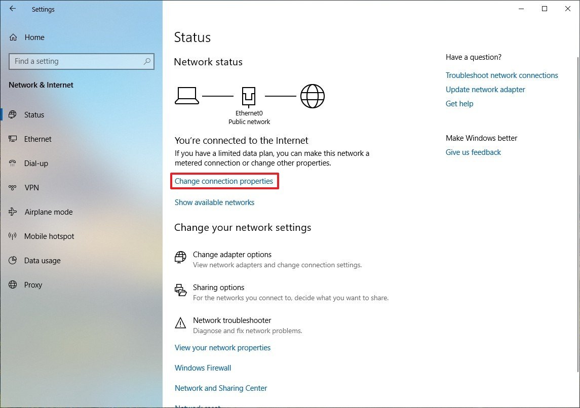 Change setting. Network and sharing Center Windows 10.